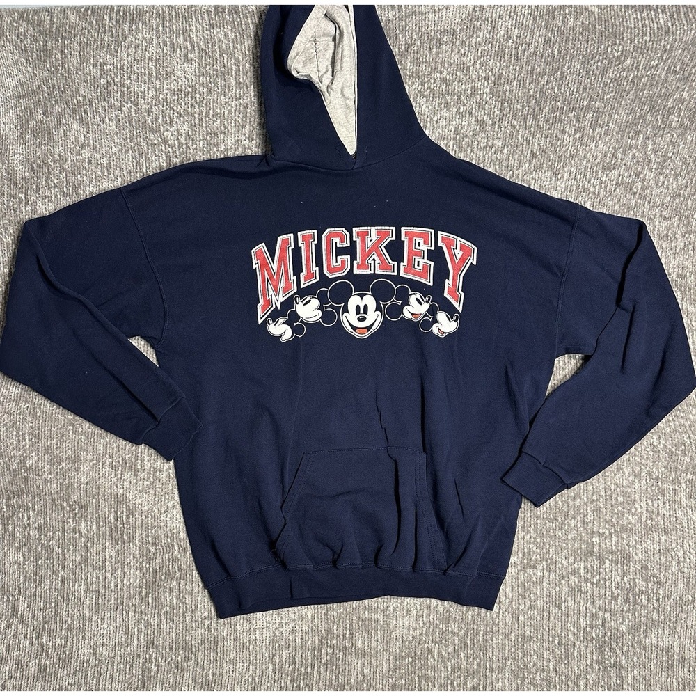 Vintage Disney Mickey Mouse Hoodie Mens 2XL Blue Graphic Pullover Made USA 90s